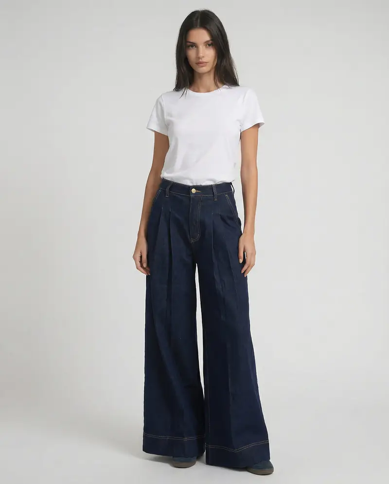 Jeans wide leg e t-shirt bianca della collezione MET Jeans